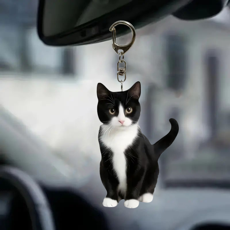 Chaveiro de gato preto e branc - Resin Art Ring Design avaliação e preço