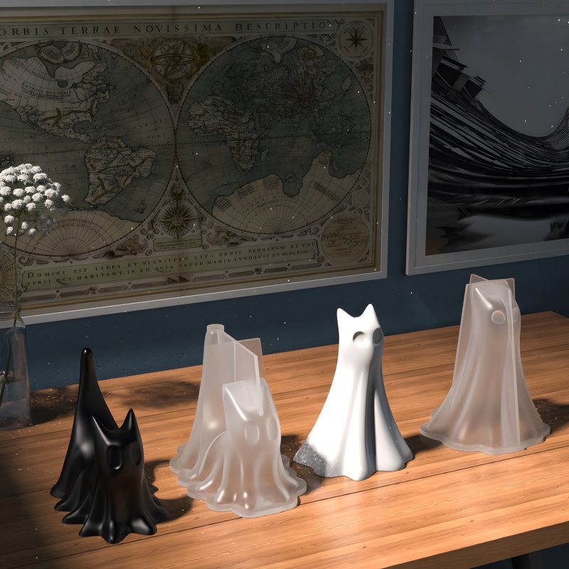 Gato fantasma halloween deskto - Resin Art Uv avaliação e preço