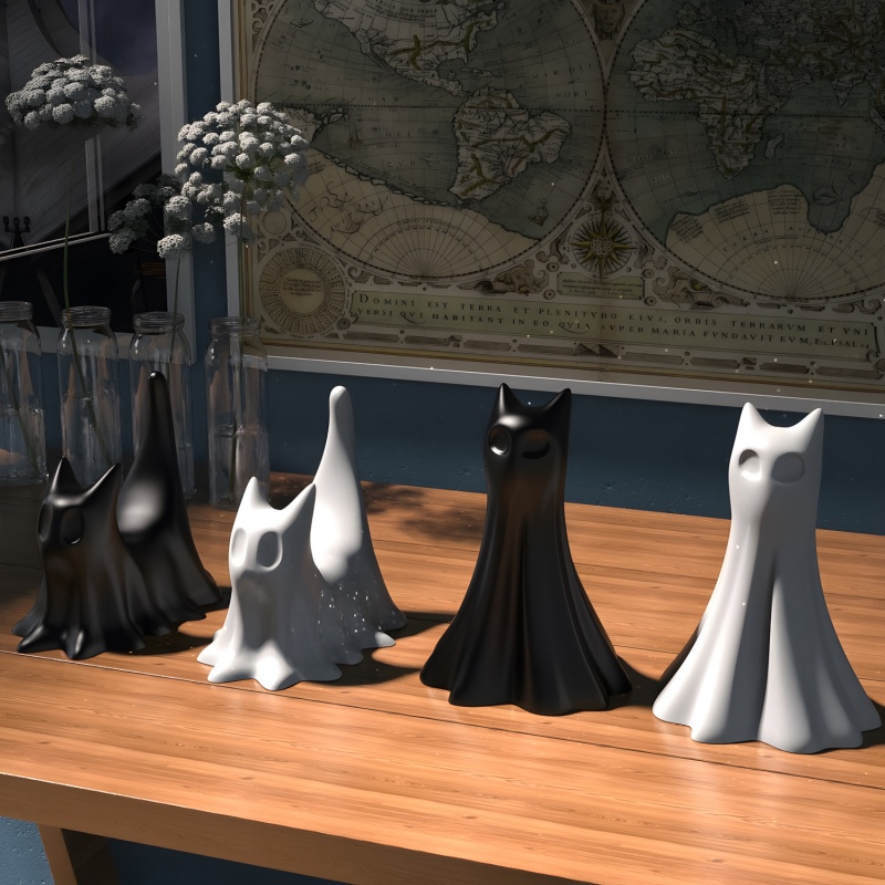 Gato fantasma halloween deskto - Resin Art Uv avaliação e preço